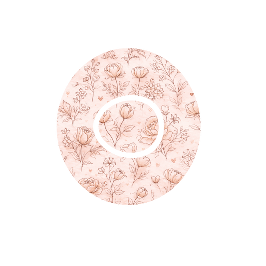 Floral Script CGM patch for Dexcom One+ — vintage floral print on off white and light pink