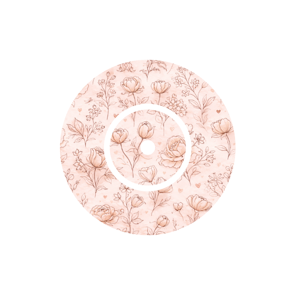 Circular design of floral vintage print in a pattern with a off white and light pink background fits CGM FreeStyle LIbre 2 device.