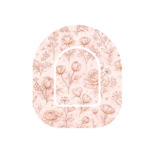 Floral Script patch for Omnipod Insulin Pump— vintage floral print on off white and light pink