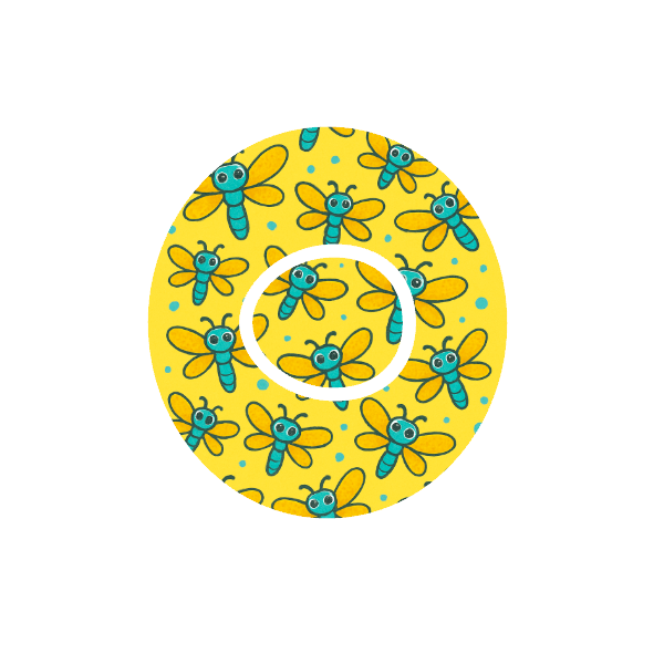 Golden Dragonflies CGM patch for Dexcom One+ — blue and yellow dragonflies on bright yellow background