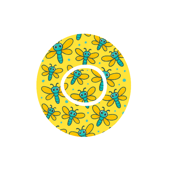 Circular shape blue and yellow dragonflies pattern bright yellow background fits CGM Dexcom One+ and G7 device.