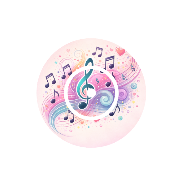 Circular design with colourful musical notes and symbols on a blush background fits CGM FreeStyle Libre 2 device.