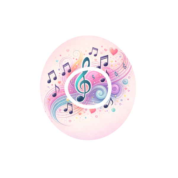 Heart Strings CGM patch for Dexcom One+ — colourful musical notes on blush background