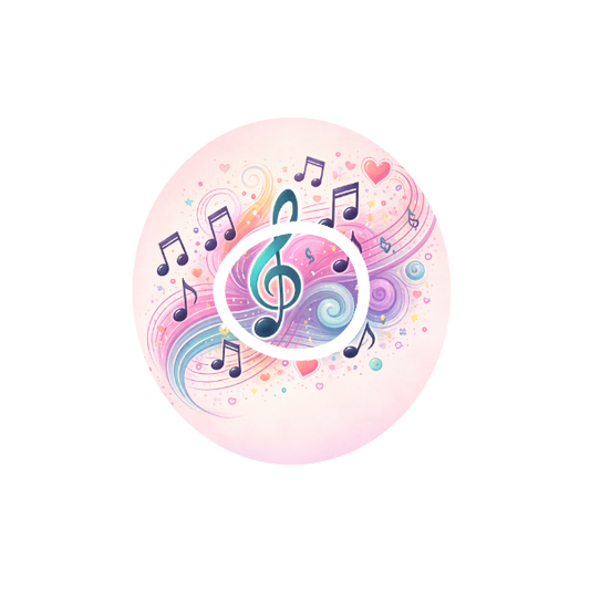 Heart Strings CGM patch for Dexcom One+ — colourful musical notes on blush background