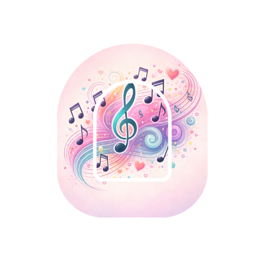 Heart Strings patch for Omnipod Insulin Pump — colourful musical notes on blush background