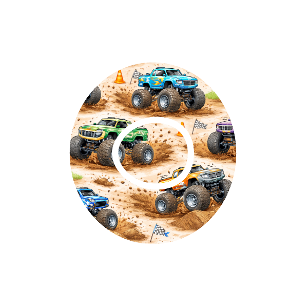 Monster Truck Madness CGM patch for Dexcom One+ — monster trucks on dirt track