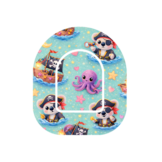 Pirate Adventure patch for Omnipod Insulin Pump — Binki koala pirate on ship with octopus and flag
