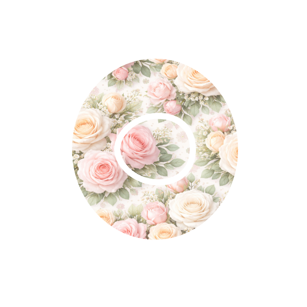 Rose Bouquet CGM patch for Dexcom One+ — soft pink apricot and white roses on off white