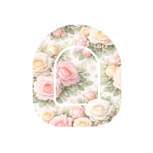 Rose Bouquet patch for Omnipod Insulin Pump — soft pink apricot and white roses on off white
