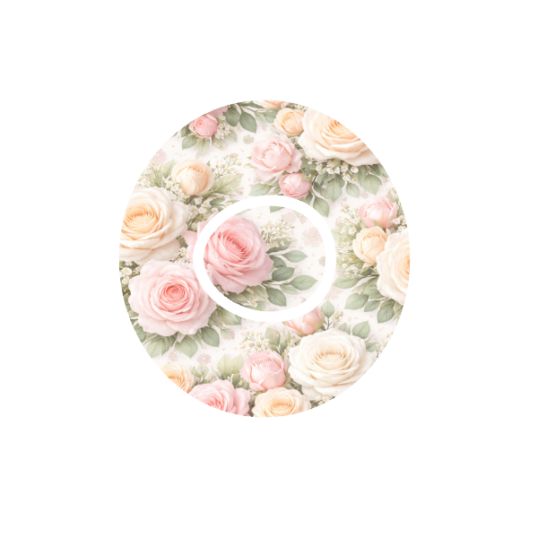 Rose Bouquet CGM patch for Dexcom G7 — soft pink apricot and white roses on off white