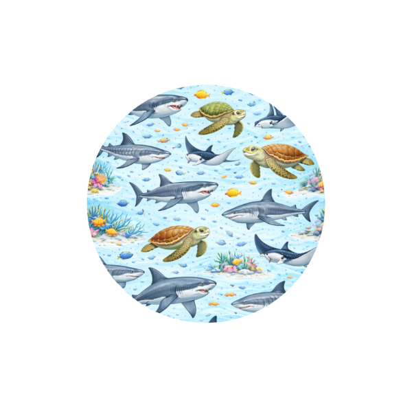 Sealife CGM patch featuring colourful ocean animals and underwater details, designed by Stick By Me.