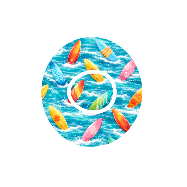 Surfboards CGM patch for Dexcom G7 — colourful surfboards on blue waves