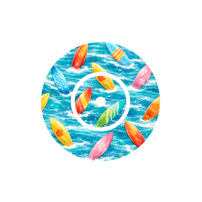 Surfboards CGM patch for FreeStyle Libre 2 — colourful surfboards on blue waves