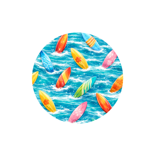 Surfboards Hug Patch featuring colourful surfboards and beach-inspired artwork compatible with Medtronic Guardian 4 CGM by Stick By Me