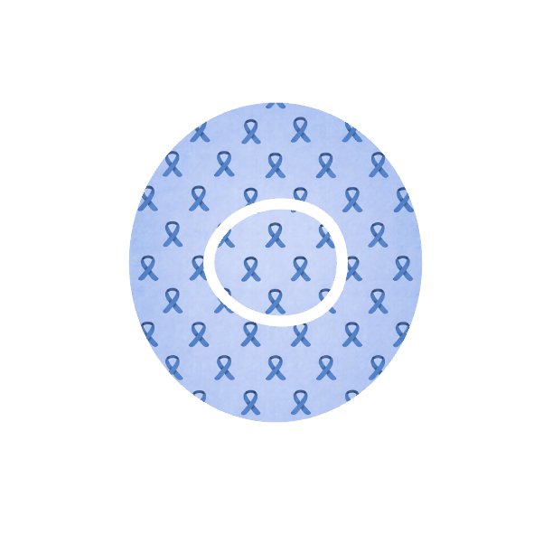 Circular blue pattern with blue awareness ribbons on a light blue background  fits CGM Dexcom One+ and G7 device.