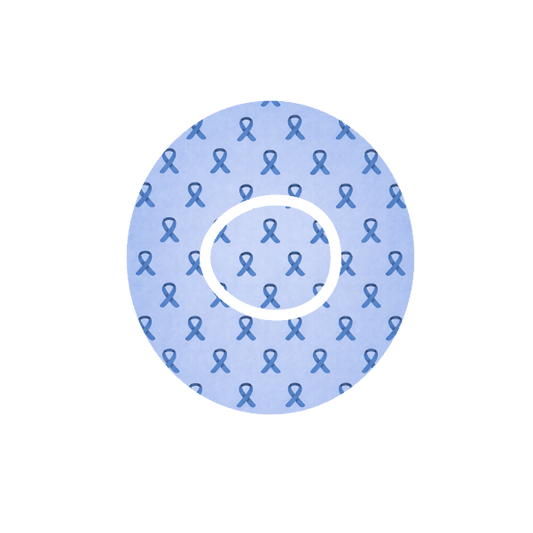 Circular blue pattern with blue awareness ribbons on a light blue background  fits CGM Dexcom One+ and G7 device.