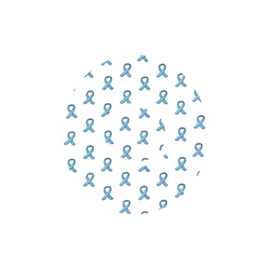 Circular blue pattern with blue awareness ribbons on a white background  fits CGM  Dexcom One+ and G7 device.
