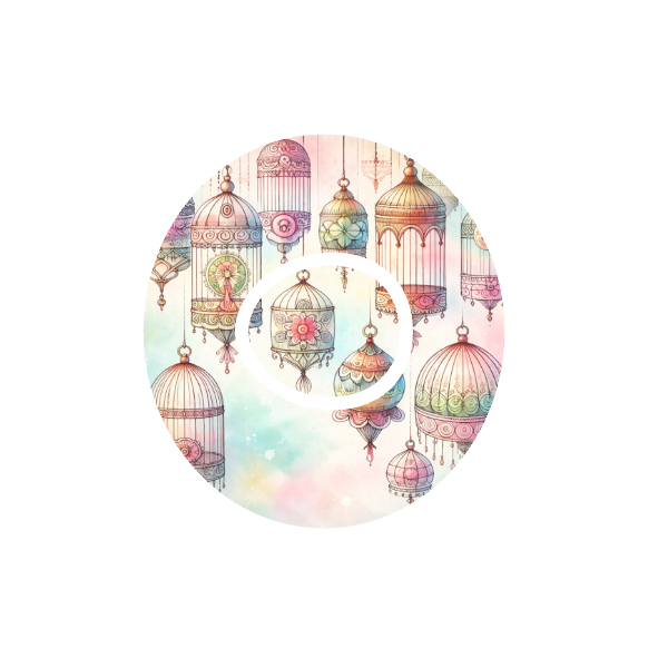 Vintage Cage CGM patch for Dexcom One+ — colourful vintage birdcages on pastel background
