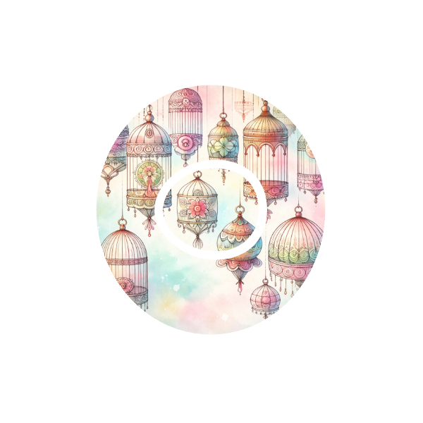 Vintage Cage CGM patch for Dexcom G7 — colourful vintage birdcages on pastel background