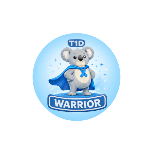 Warrior Binki Hug Patch featuring the brave Binki koala character compatible with Medtronic Guardian 4 CGM by Stick By Me