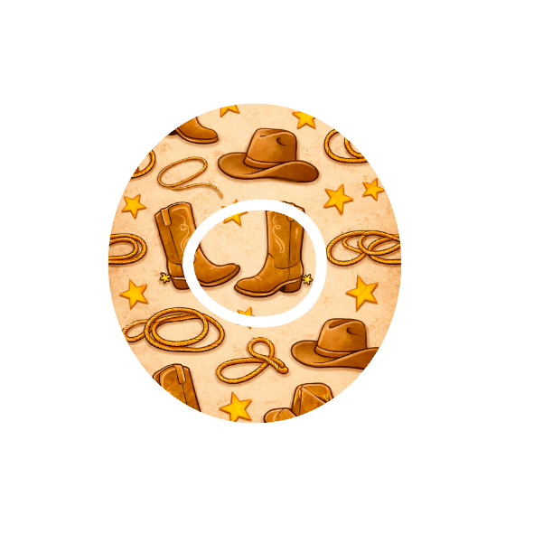 Western Icons CGM patch for Dexcom G7 — cowboy boots, hats and lassos on beige