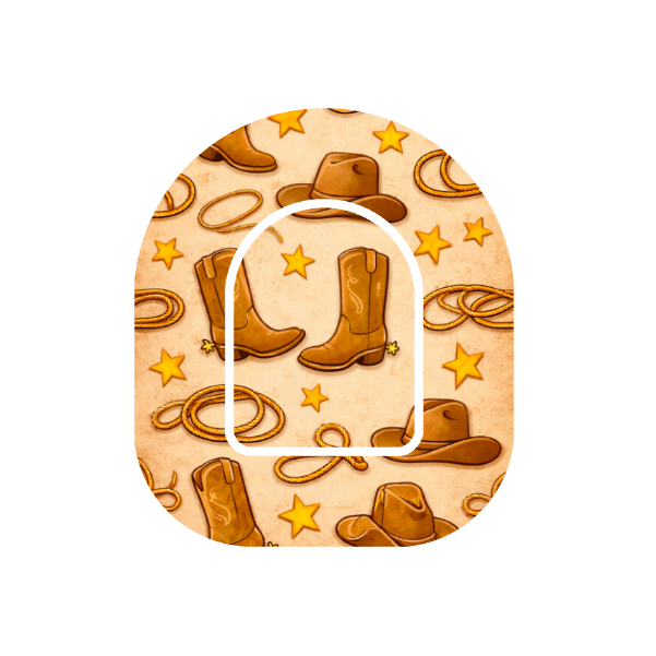 Western Icons patch for Omnipod Insulin Pump cowboy boots, hats and lassos on beige