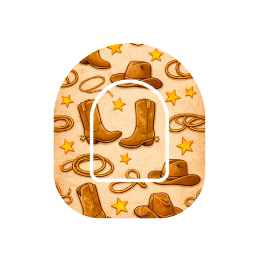 Western Icons patch for Omnipod Insulin Pump cowboy boots, hats and lassos on beige