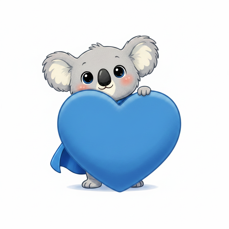 Binki peeking from behind blue heart - clean background